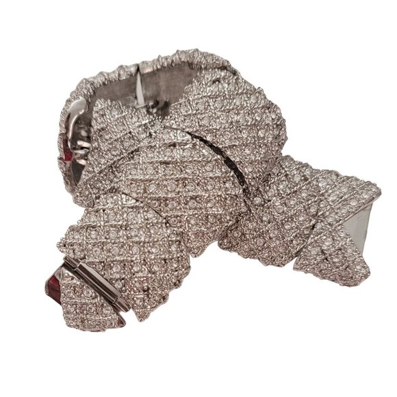 Hutton Wilkinson Silver Tone Clear Pave Rhinestone Panel Bracelet, E785 - Picture 3 of 12